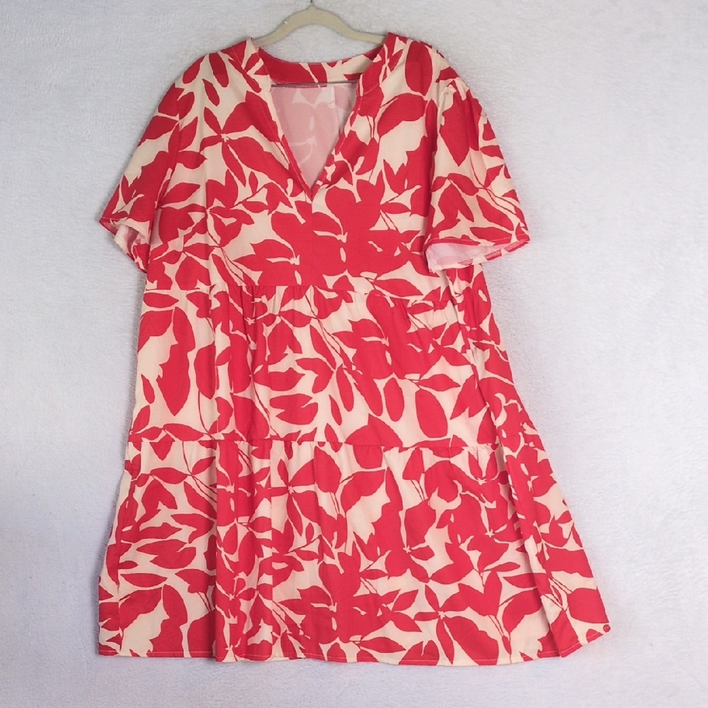 SHEIN Women's Red & White Floral Casual Dress‎ Size 2XL